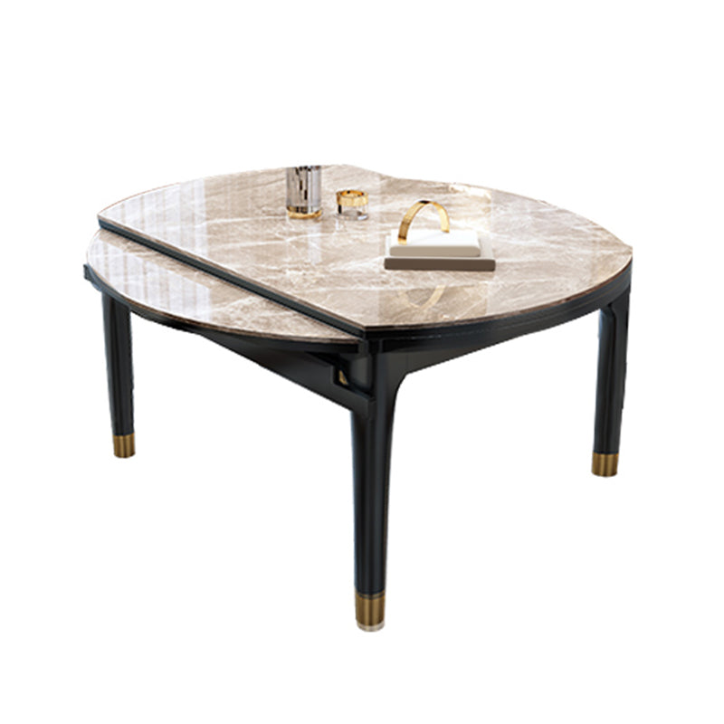 Modern Round Extendable Dining Table Stone Tabletop with Black Wood Legs