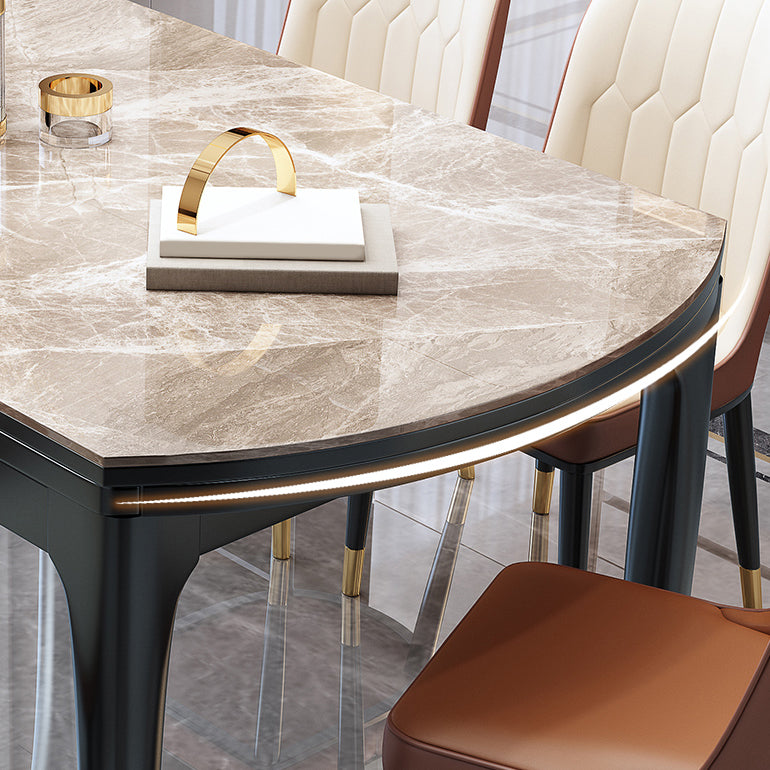 Modern Round Extendable Dining Table Stone Tabletop with Black Wood Legs