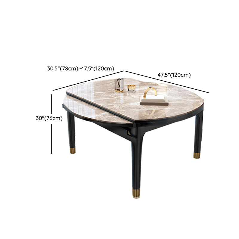 Modern Round Extendable Dining Table Stone Tabletop with Black Wood Legs
