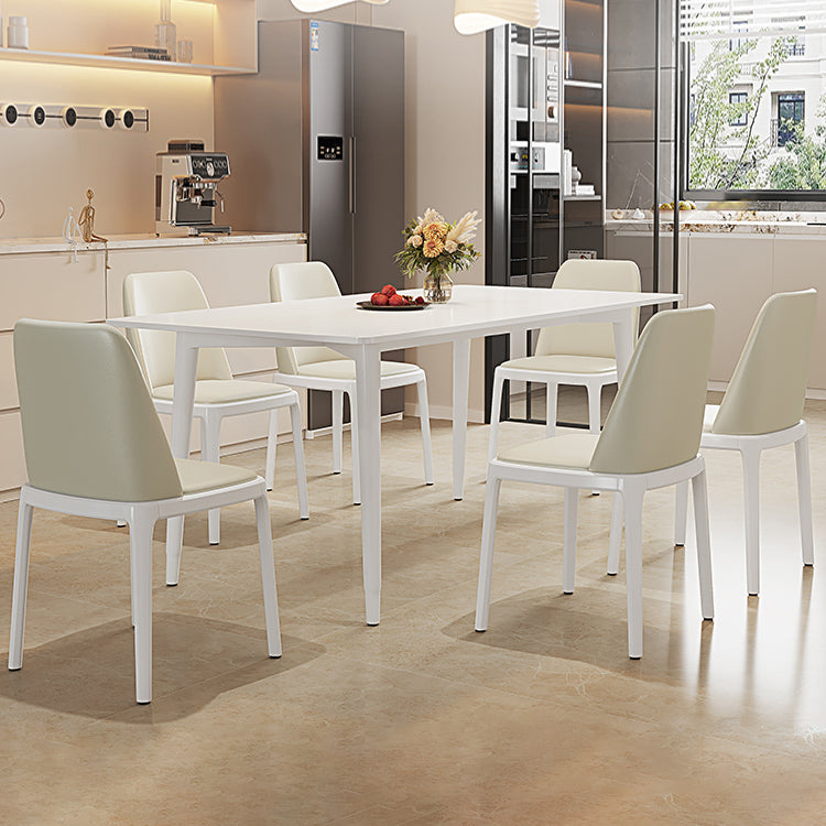 Modern Rectangular Dining Table White Stone Tabletop with Wood Legs