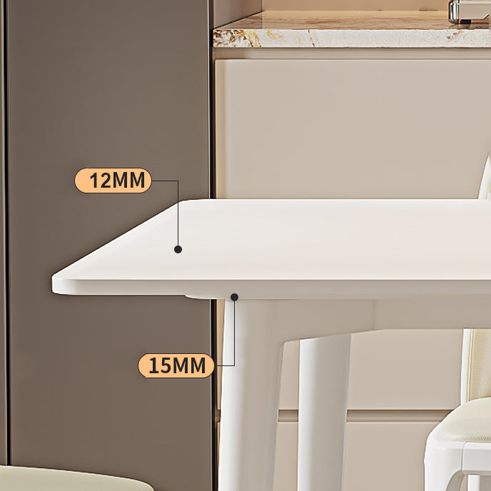 Modern Rectangular Dining Table White Stone Tabletop with Wood Legs