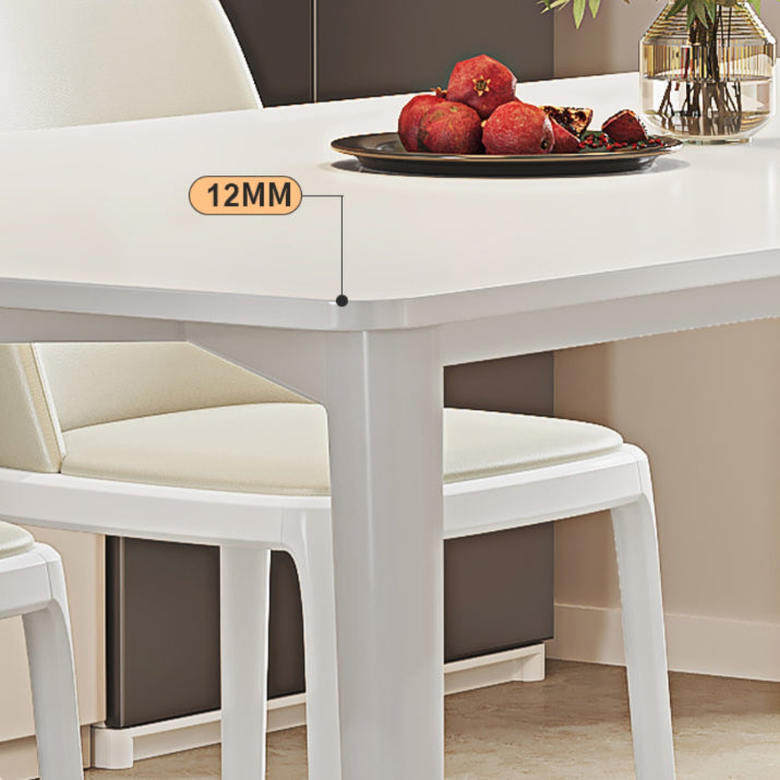Modern Rectangular Dining Table White Stone Tabletop with Wood Legs