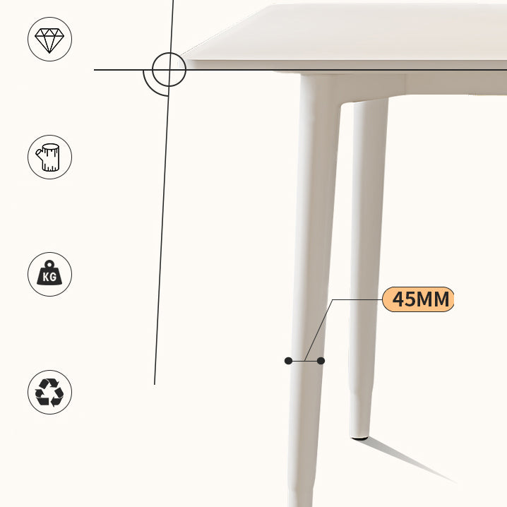 Modern Rectangular Dining Table White Stone Tabletop with Wood Legs