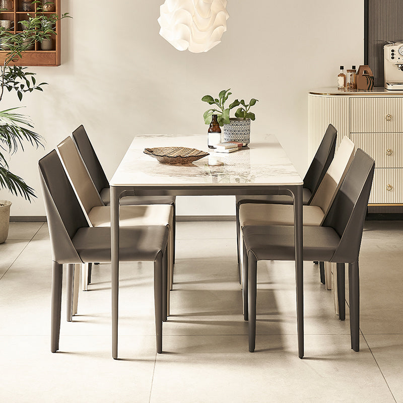 Modern Minimalist White Stone Top Black Base Dining Room Table with 4 Legs Base