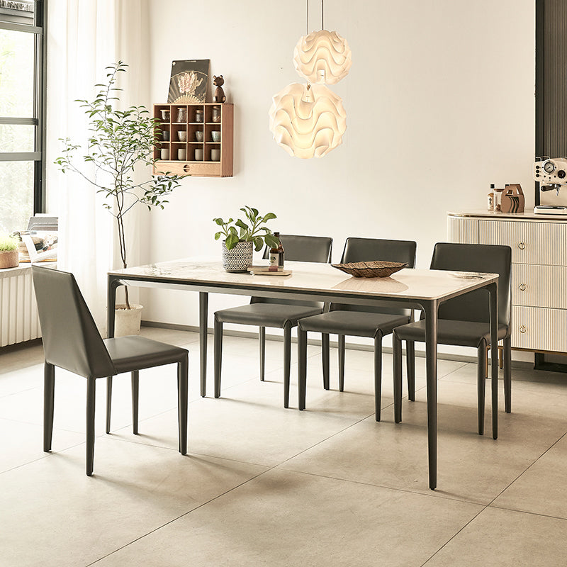 Modern Minimalist White Stone Top Black Base Dining Room Table with 4 Legs Base