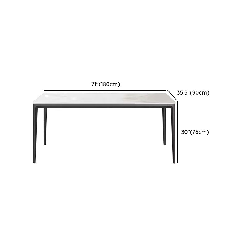 Modern Minimalist White Stone Top Black Base Dining Room Table with 4 Legs Base