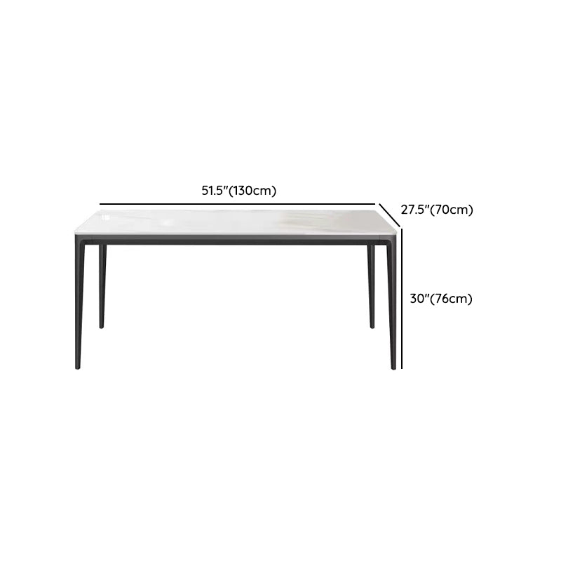 Modern Minimalist White Stone Top Black Base Dining Room Table with 4 Legs Base