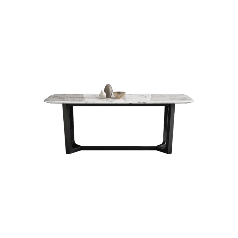 Simplicity Style Rectangle Marble Fixed Dinner Table with Trestle Base