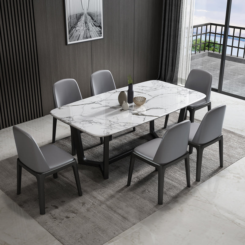 Simplicity Style Rectangle Marble Fixed Dinner Table with Trestle Base