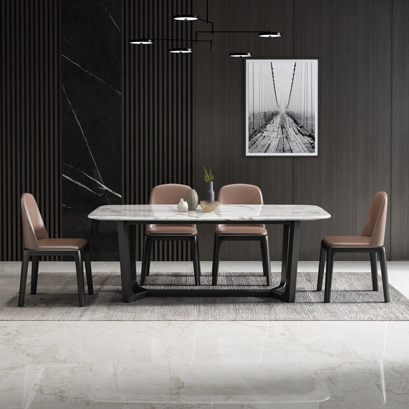 Simplicity Style Rectangle Marble Fixed Dinner Table with Trestle Base
