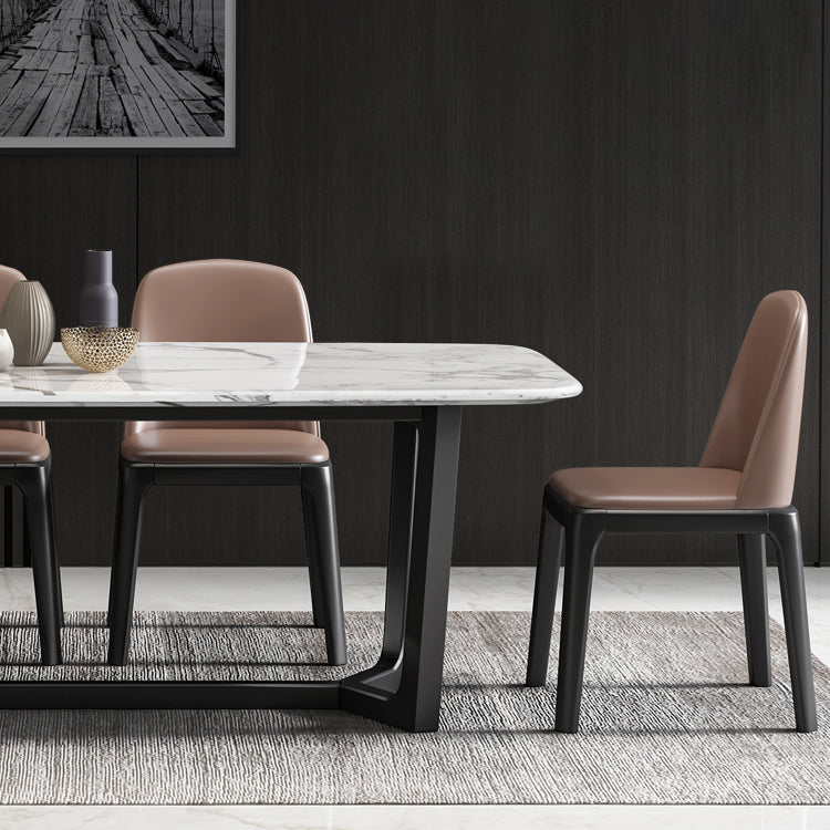 Simplicity Style Rectangle Marble Fixed Dinner Table with Trestle Base