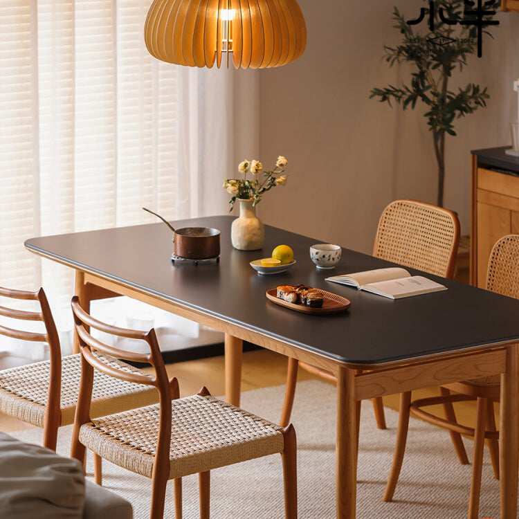 Simplicity Style Rectangle Stone Fixed Dinner Table with 4-foot
