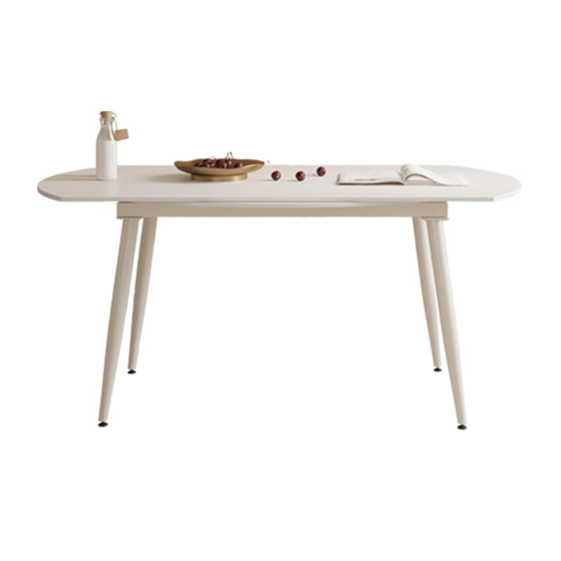 Modern Round Extendable Dining Table White Stone Tabletop with Double Drop Leaf