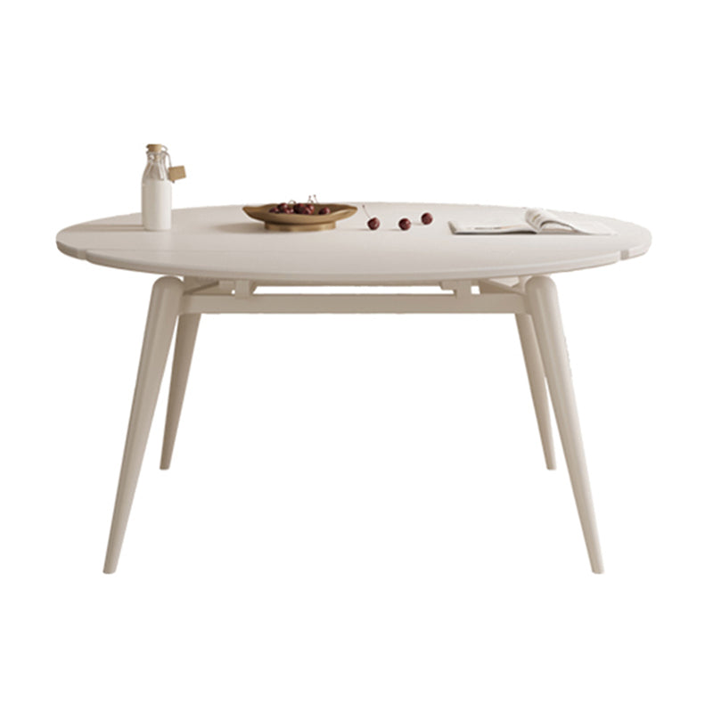 Modern Round Extendable Dining Table White Stone Tabletop with Double Drop Leaf