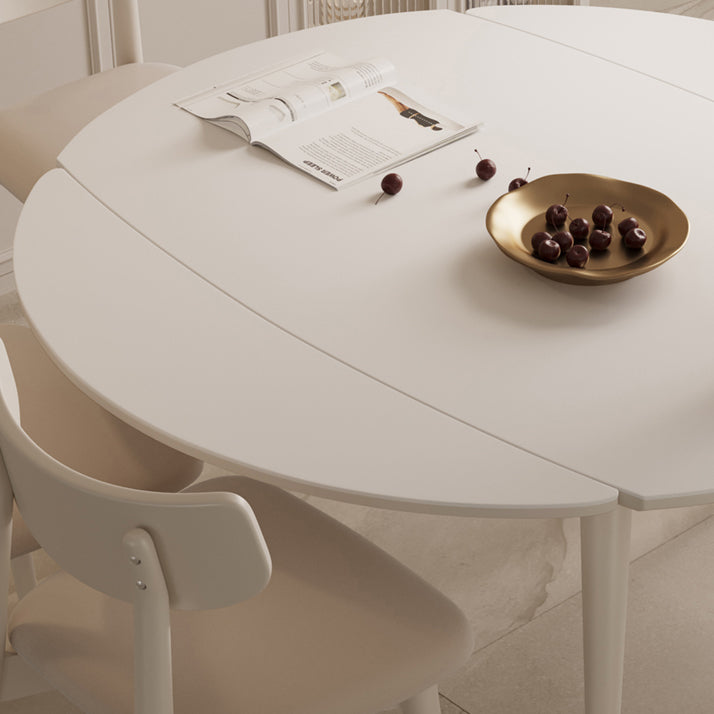 Modern Round Extendable Dining Table White Stone Tabletop with Double Drop Leaf