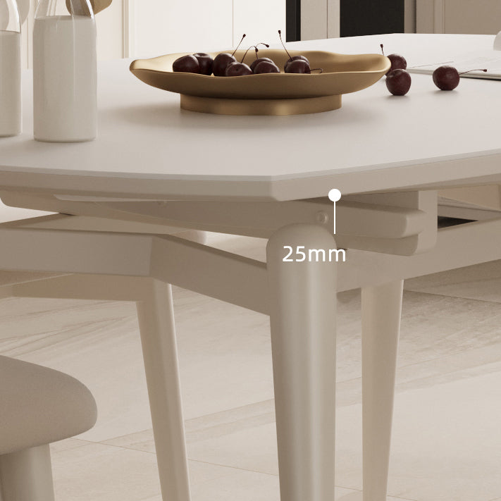 Modern Round Extendable Dining Table White Stone Tabletop with Double Drop Leaf