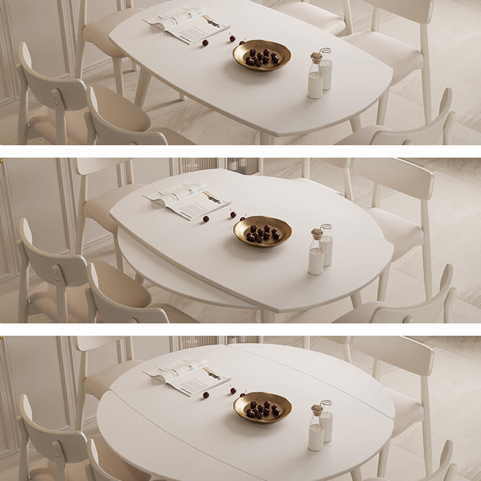 Modern Round Extendable Dining Table White Stone Tabletop with Double Drop Leaf