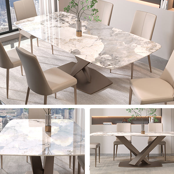 Contemporary Rectangle Sintered Stone Top Metal Base Dining Table with Chairs