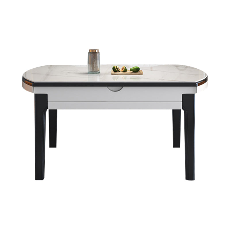 Modern Round Expandable Retractable Stone Top Dining Table with Black Wood Base