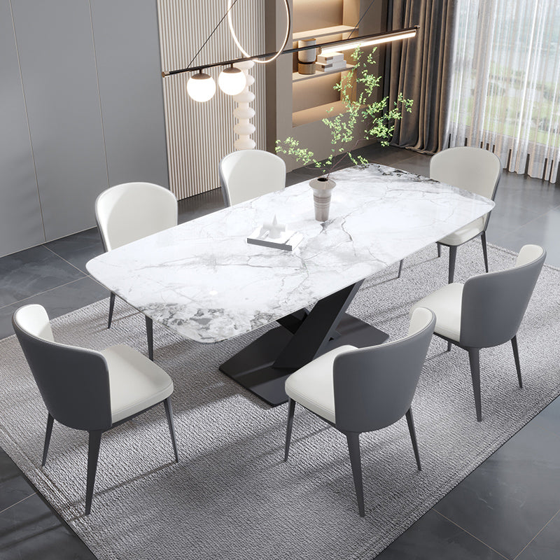 Contemporary Rectangle Sintered Stone Top Metal Base Dining Table Set