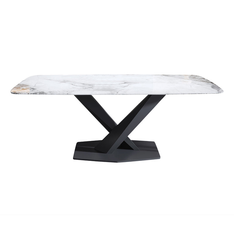 Contemporary Rectangle Sintered Stone Top Metal Base Dining Table Set