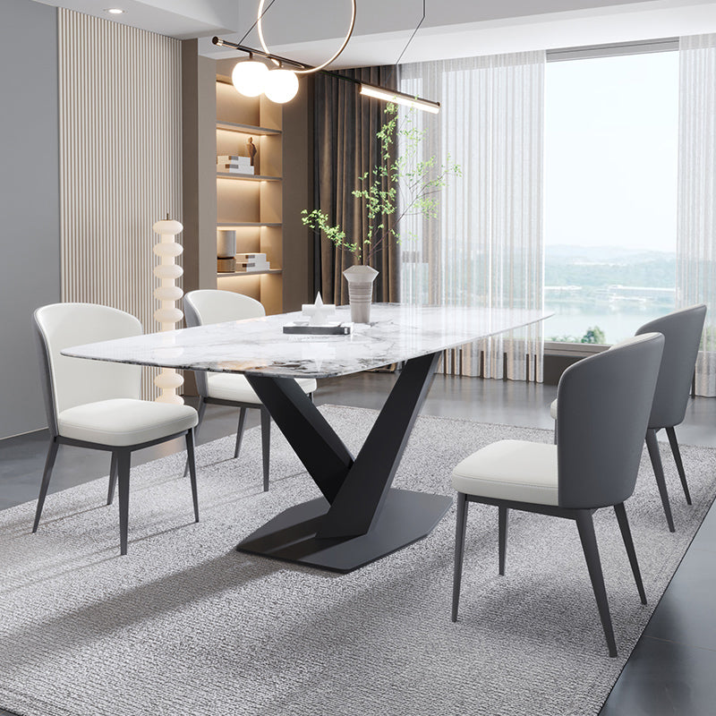 Contemporary Rectangle Sintered Stone Top Metal Base Dining Table Set