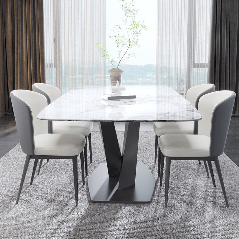 Contemporary Rectangle Sintered Stone Top Metal Base Dining Table Set