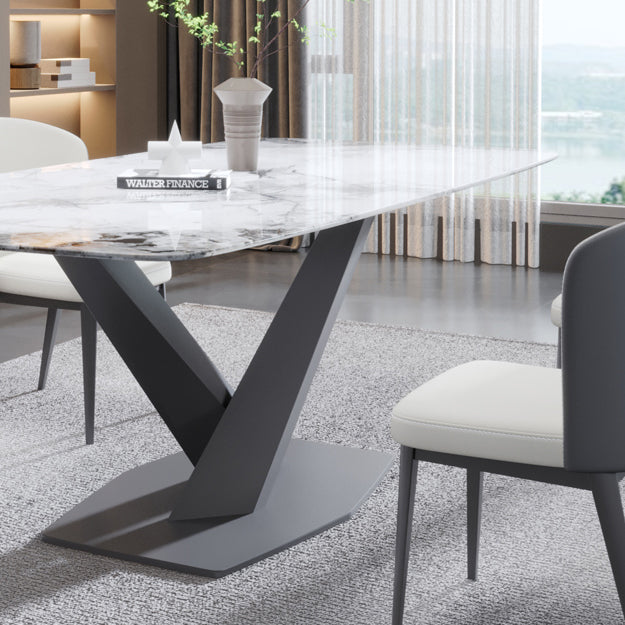 Contemporary Rectangle Sintered Stone Top Metal Base Dining Table Set