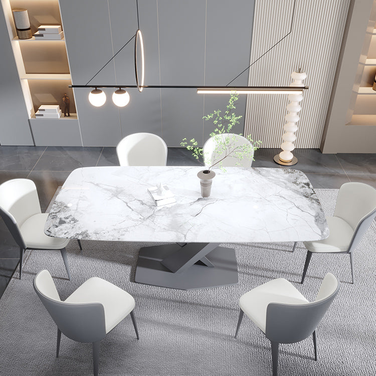 Contemporary Rectangle Sintered Stone Top Metal Base Dining Table Set