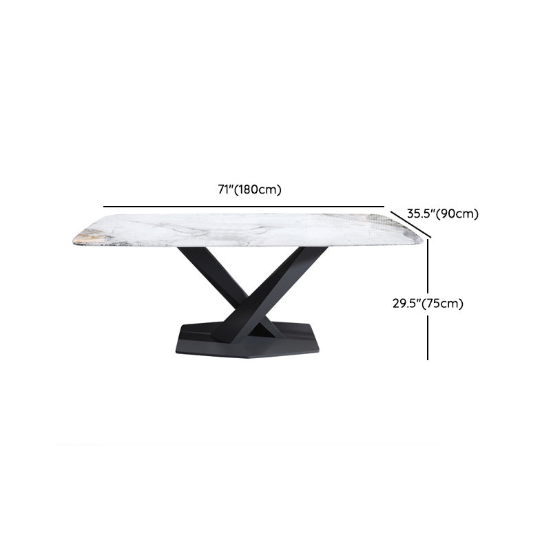 Contemporary Rectangle Sintered Stone Top Metal Base Dining Table Set