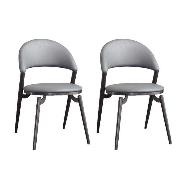 Glam Style Open Back Faux Leather Metal Base Dining Side Chair