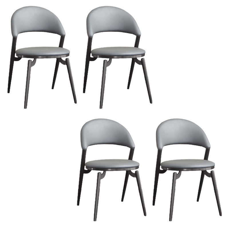 Glam Style Open Back Faux Leather Metal Base Dining Side Chair