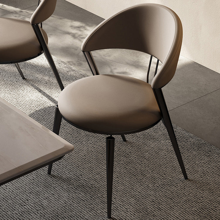 Glam Style Open Back Faux Leather Metal Base Dining Side Chair