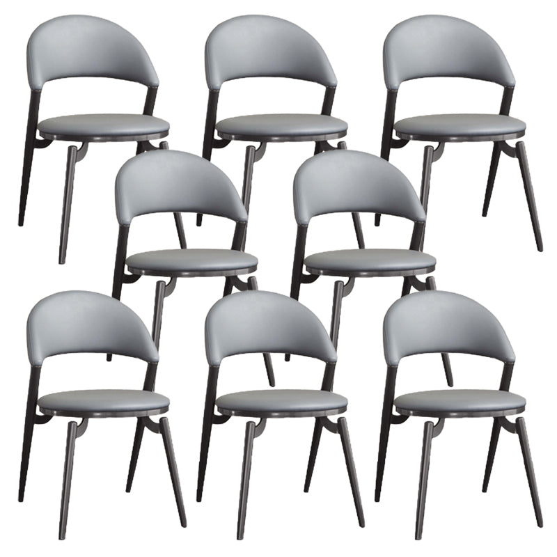 Glam Style Open Back Faux Leather Metal Base Dining Side Chair