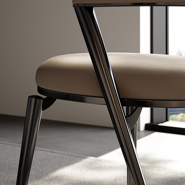 Glam Style Open Back Faux Leather Metal Base Dining Side Chair