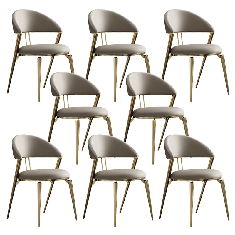 Glam Style Open Back Faux Leather Metal Base Dining Side Chair