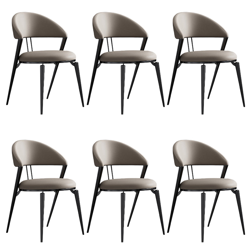 Glam Style Open Back Faux Leather Metal Base Dining Side Chair