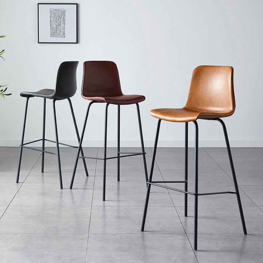 Contemporary Style Low Back Leather Bar Stool with Metal Legs