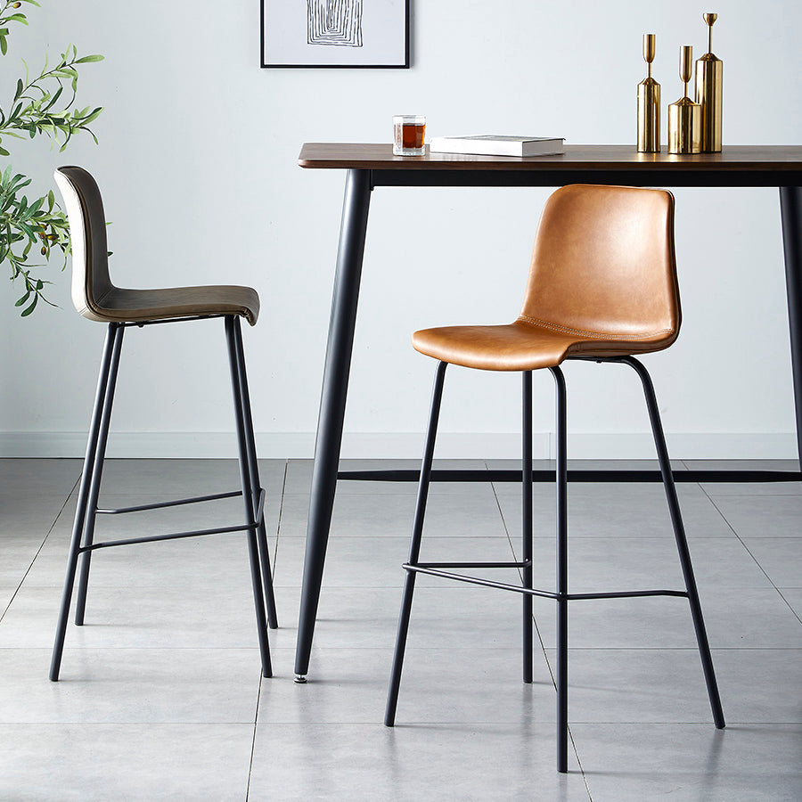 Contemporary Style Low Back Leather Bar Stool with Metal Legs