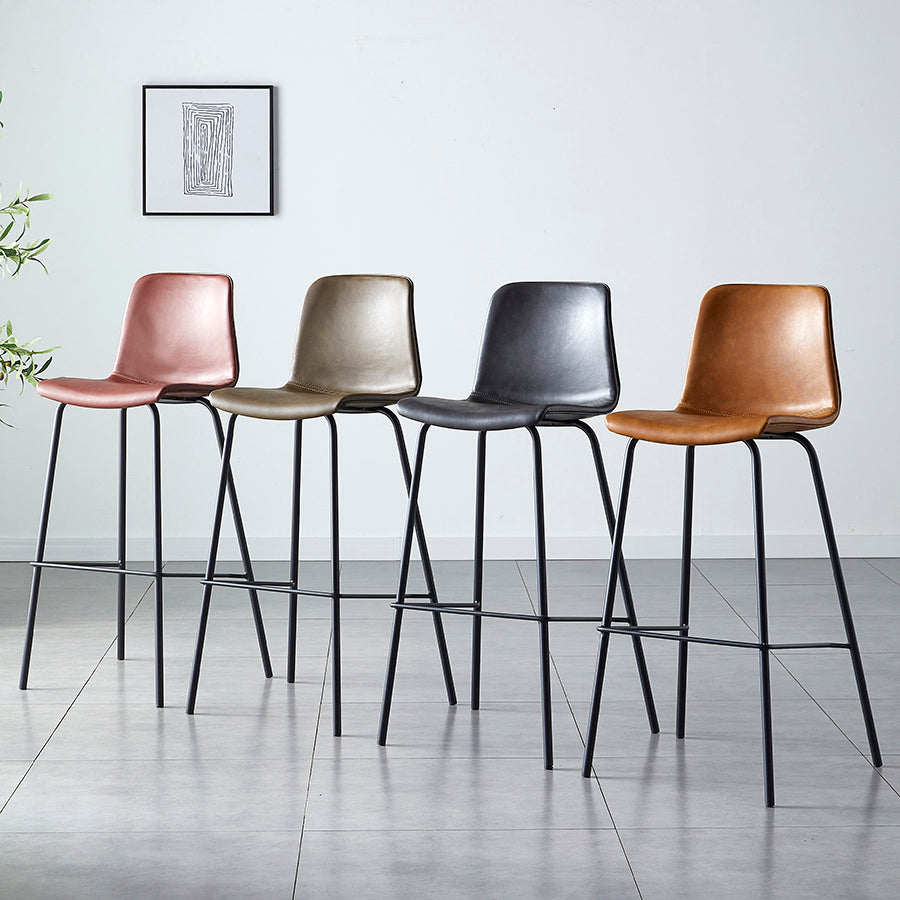 Contemporary Style Low Back Leather Bar Stool with Metal Legs