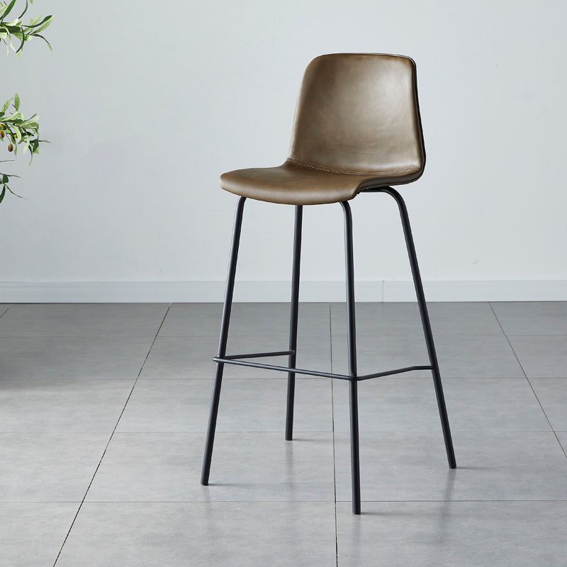 Contemporary Style Low Back Leather Bar Stool with Metal Legs