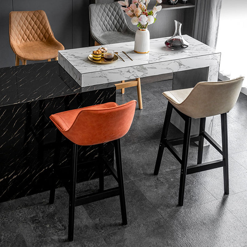 Contemporary Solid Wood Legs Faux Leather Indoor Bar Stools with Footrest