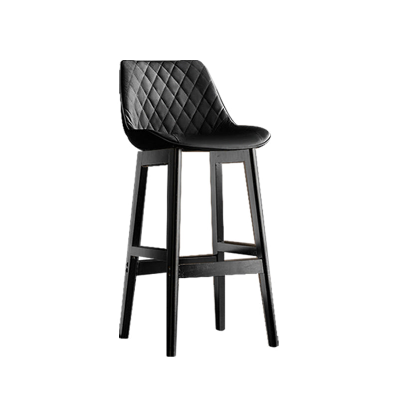 Contemporary Solid Wood Legs Faux Leather Indoor Bar Stools with Footrest
