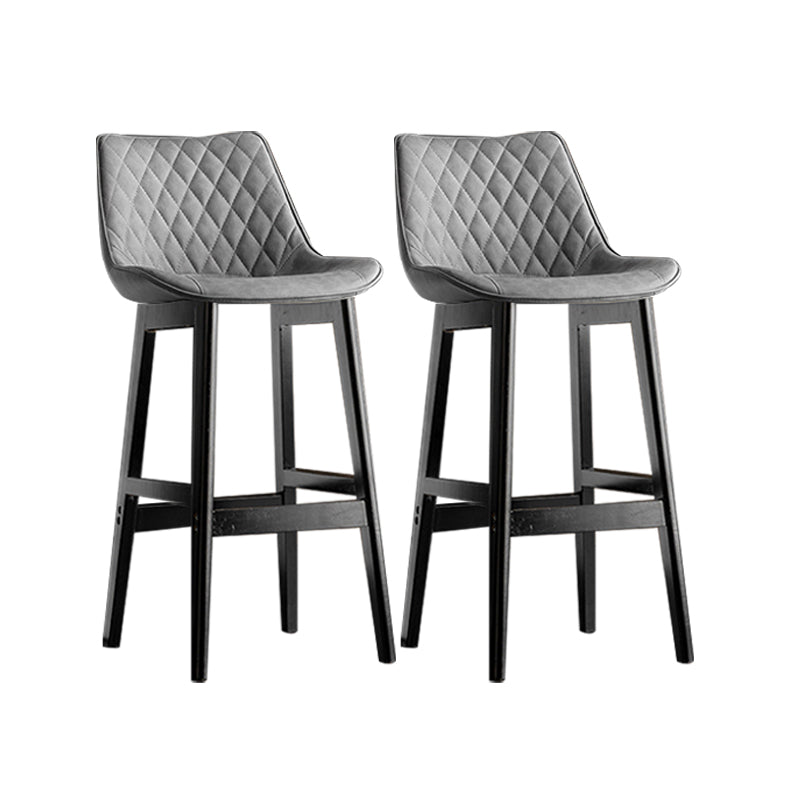Contemporary Solid Wood Legs Faux Leather Indoor Bar Stools with Footrest