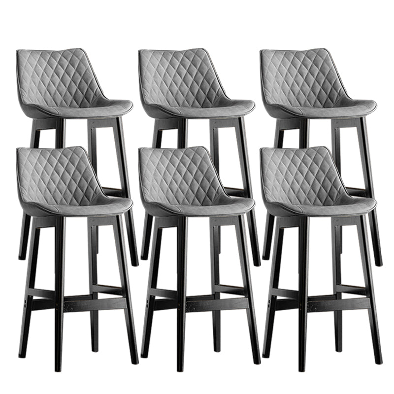 Contemporary Solid Wood Legs Faux Leather Indoor Bar Stools with Footrest