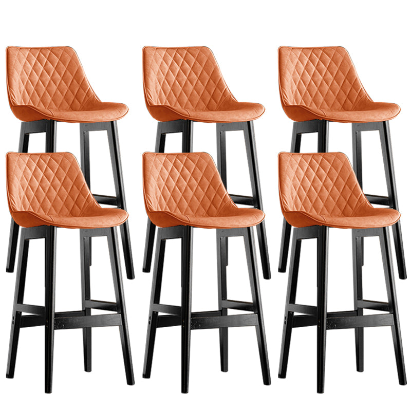 Contemporary Solid Wood Legs Faux Leather Indoor Bar Stools with Footrest