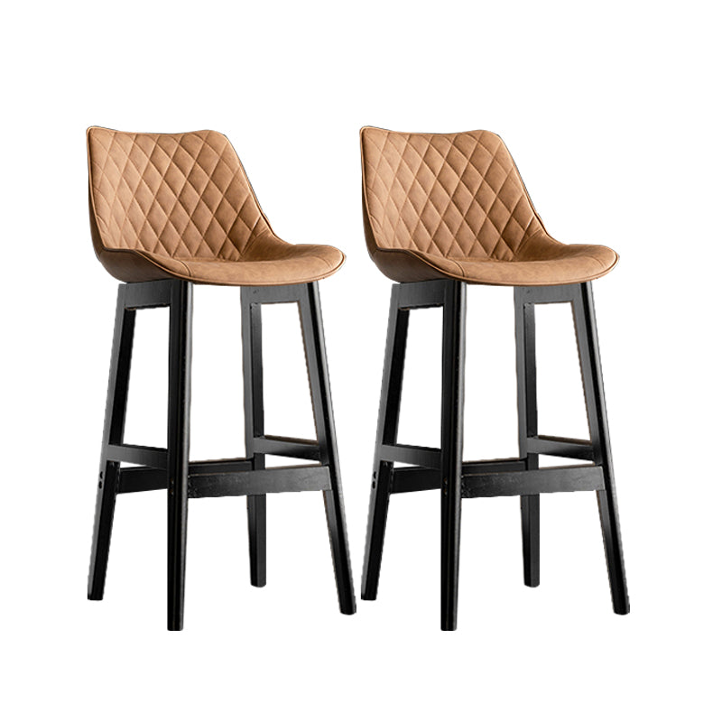 Contemporary Solid Wood Legs Faux Leather Indoor Bar Stools with Footrest