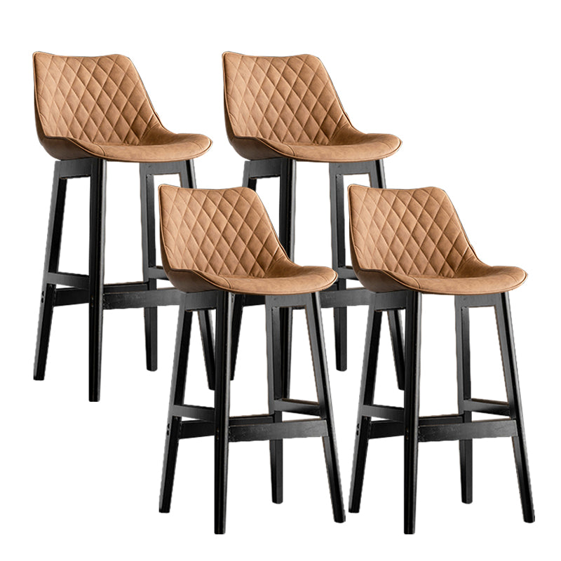Contemporary Solid Wood Legs Faux Leather Indoor Bar Stools with Footrest