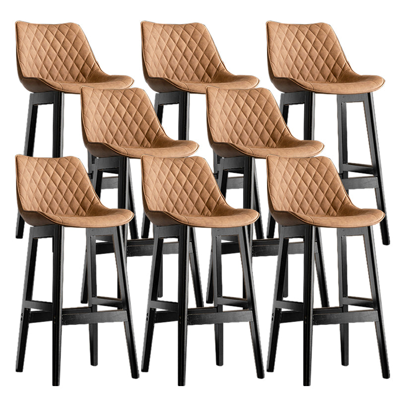 Contemporary Solid Wood Legs Faux Leather Indoor Bar Stools with Footrest