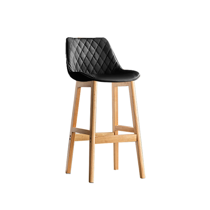 Contemporary Solid Wood Legs Faux Leather Indoor Bar Stools with Footrest
